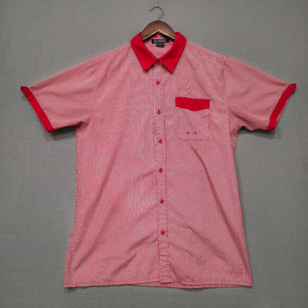 Ego-Mania Mens Red Check Short Sleeve‎ Button Up Shirt Size Large